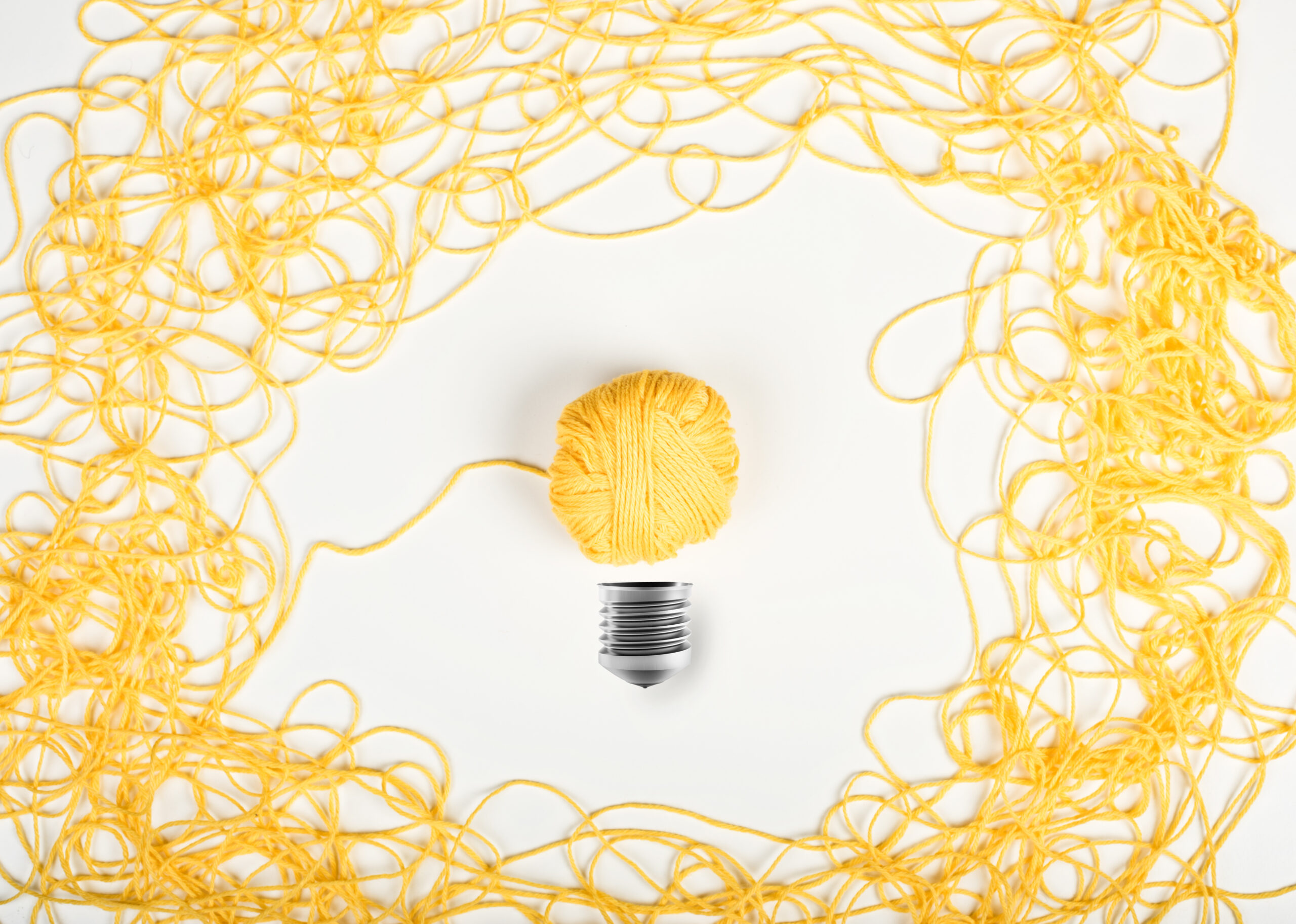Concept of idea and innovation with tangle of wool yarn